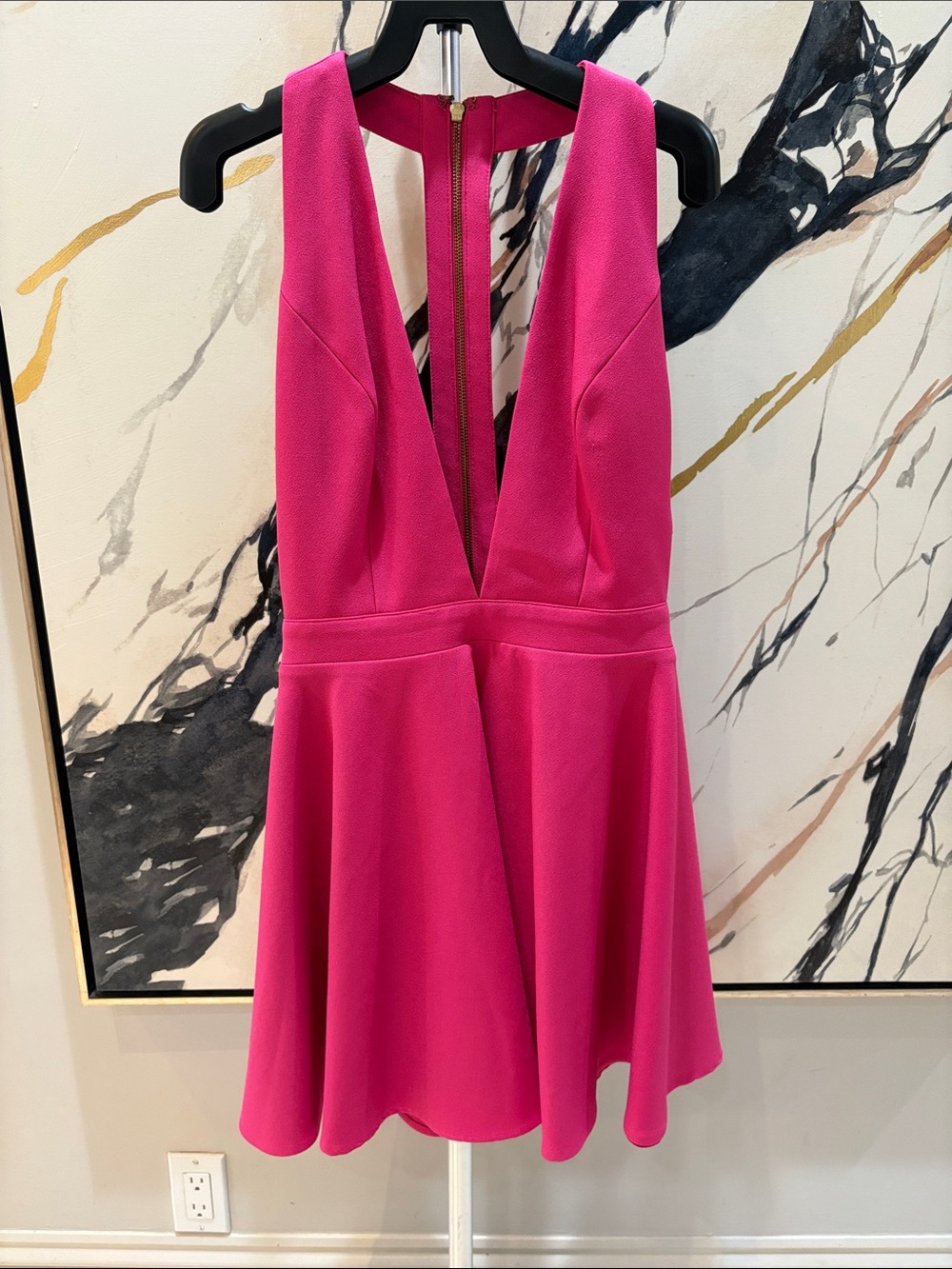 NBD Hot Pink Plunge V‑Neck Fit & Flare Dress